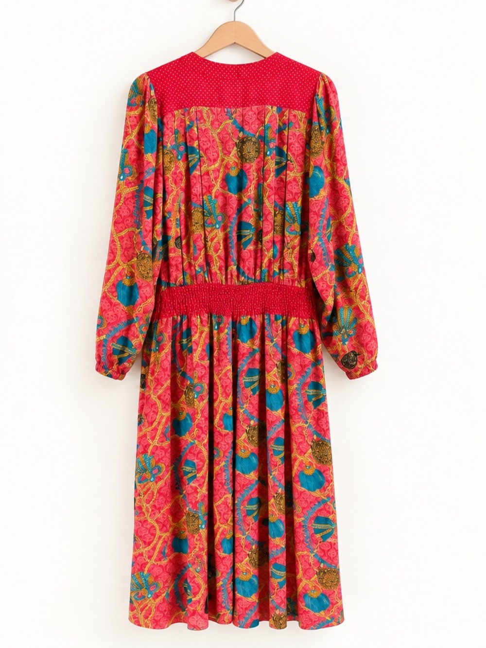 Vintage Diane Freis Petites Georgette Fall Maxi Dress Chain Tassel Floral Print - Picture 7 of 10